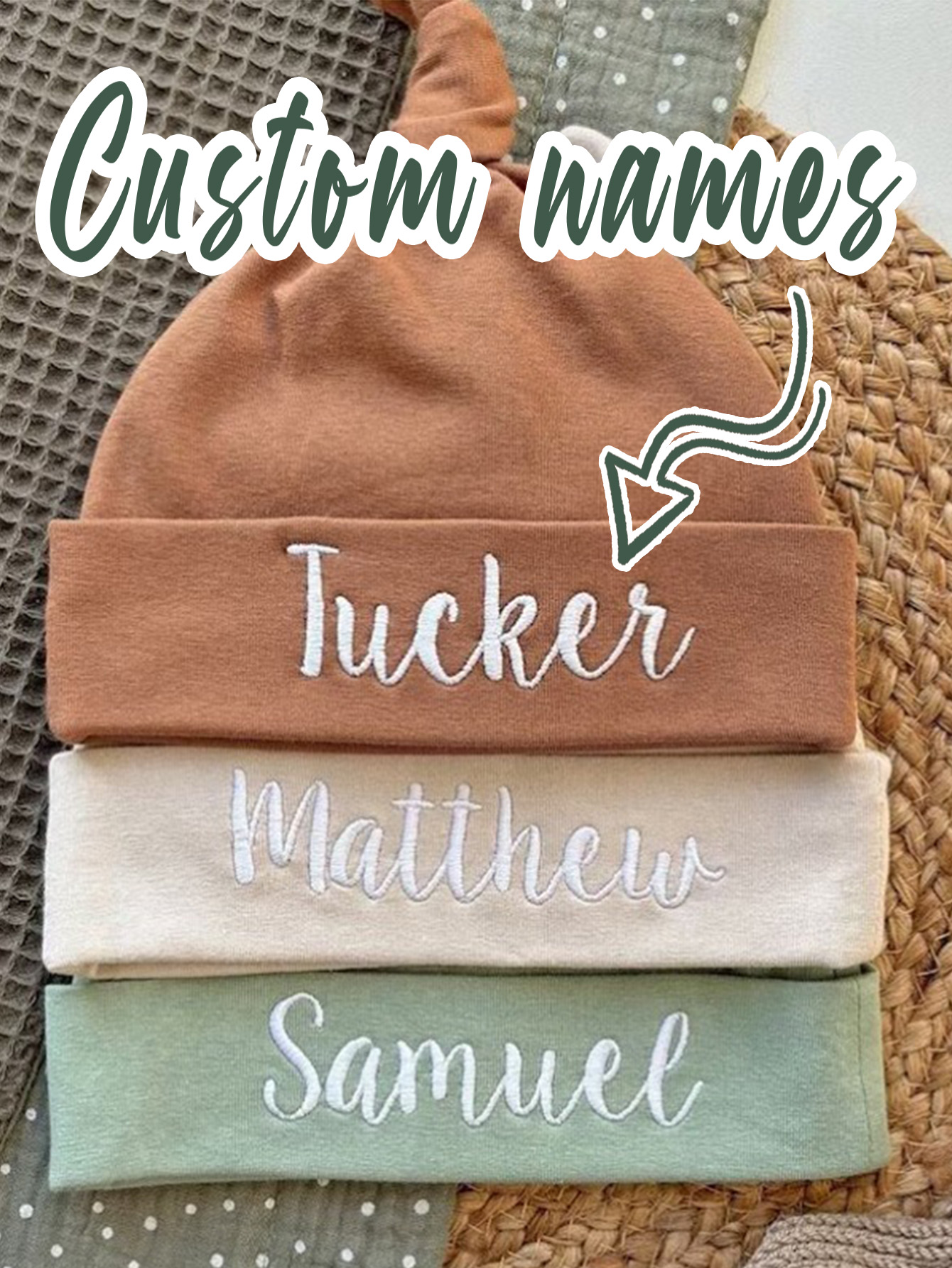 Custom Baby Name Hat – Cotton Newborn Knotted Beanie
